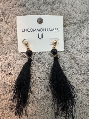 Uncommon James Black Tassel Drop Earrings with Gold Accents